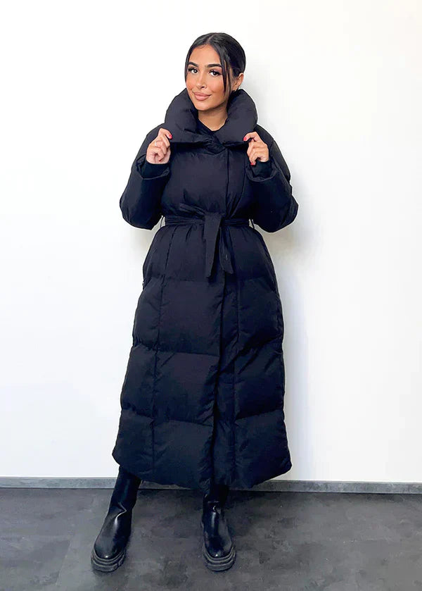 Lange, warme Damen-Winterjacke Rosa