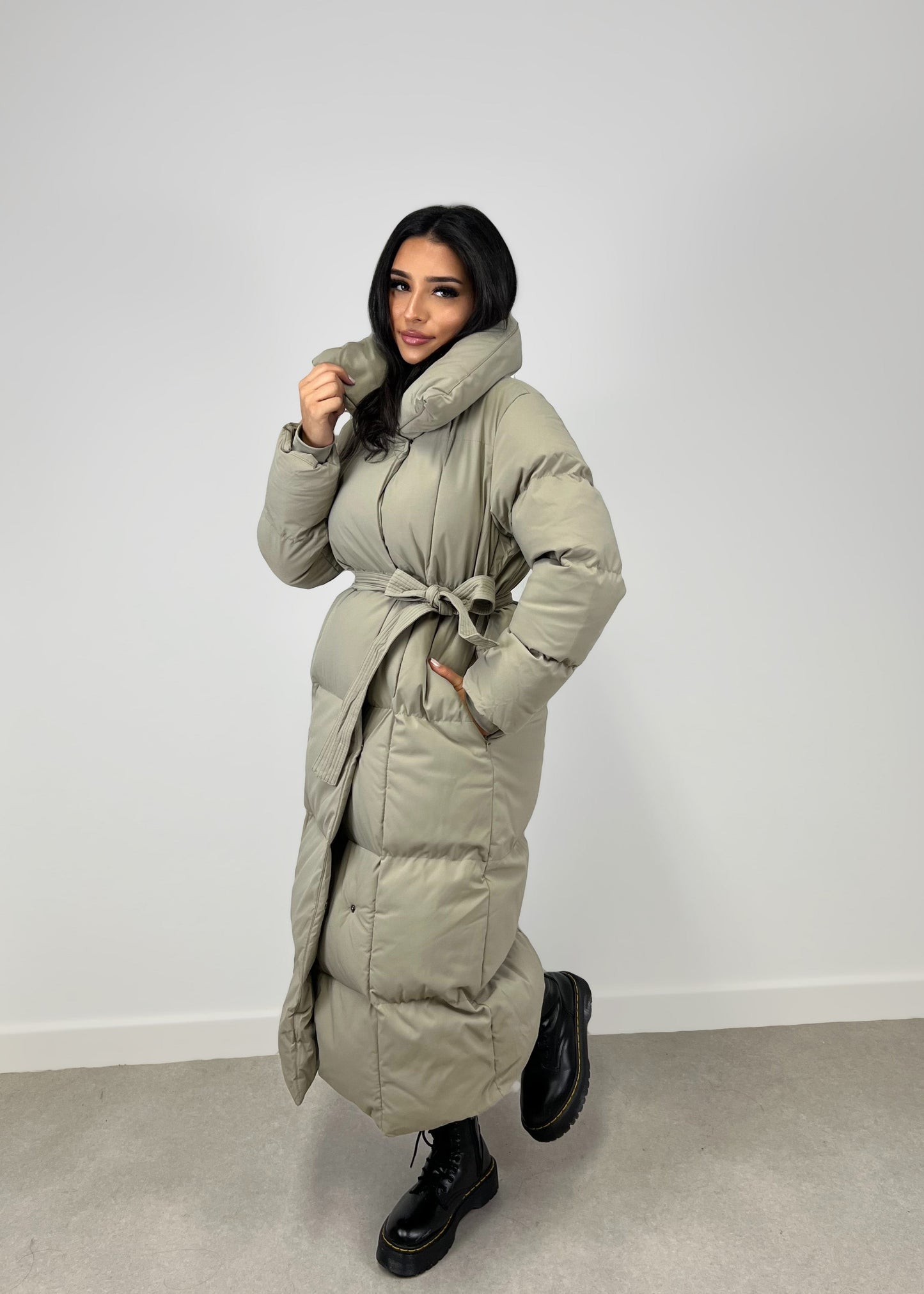 Lange, warme Damen-Winterjacke Rosa