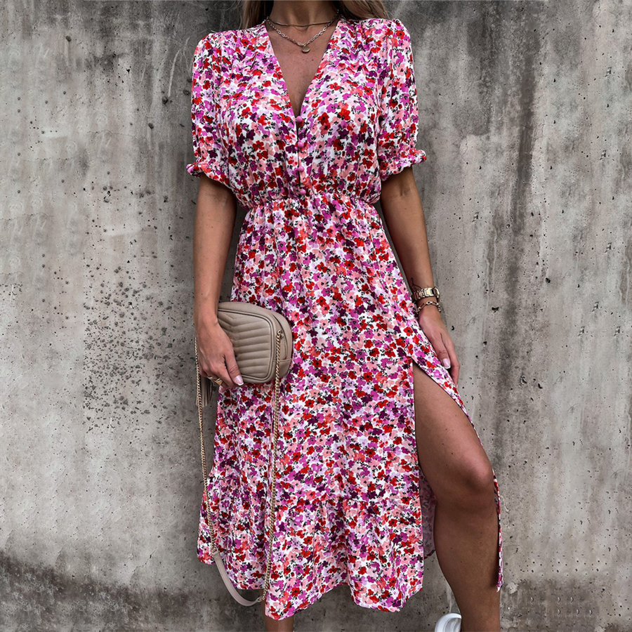 Blumendruckkleid mit Schlitz - Eira