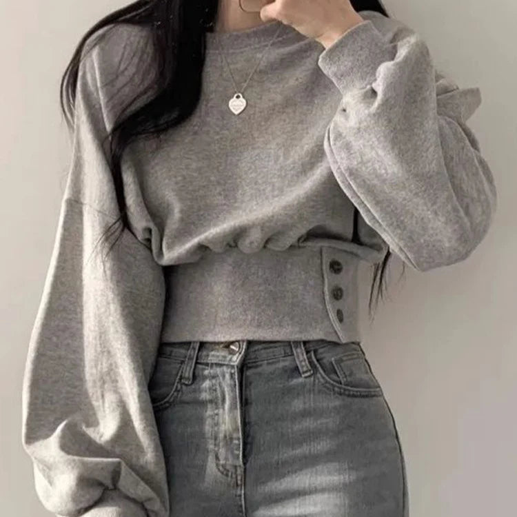 Fudus: Lockeres Langarmshirt mit Gürtel und Knöpfen