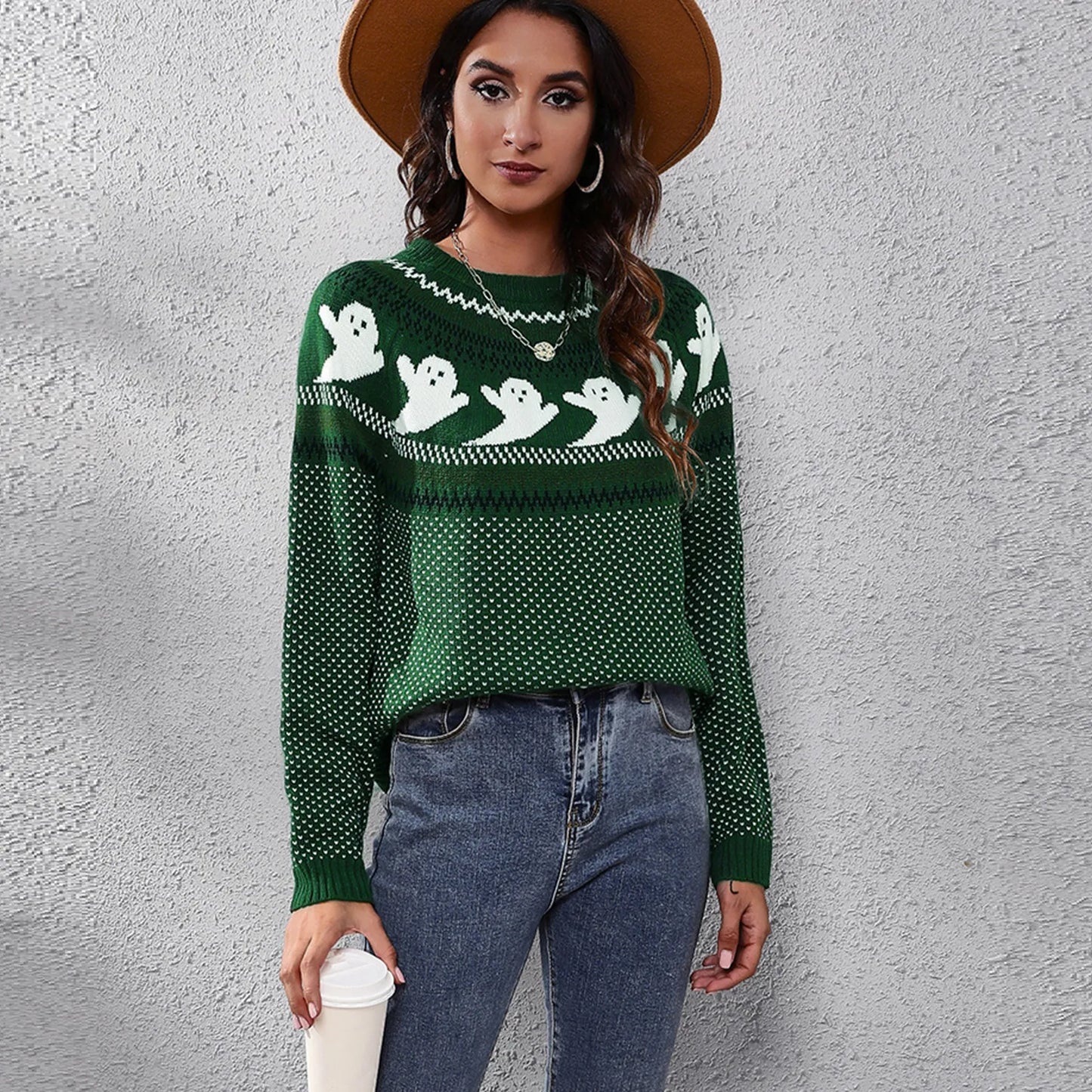 Krohn-e | Halloween Geist Weinlese Damen Pullover