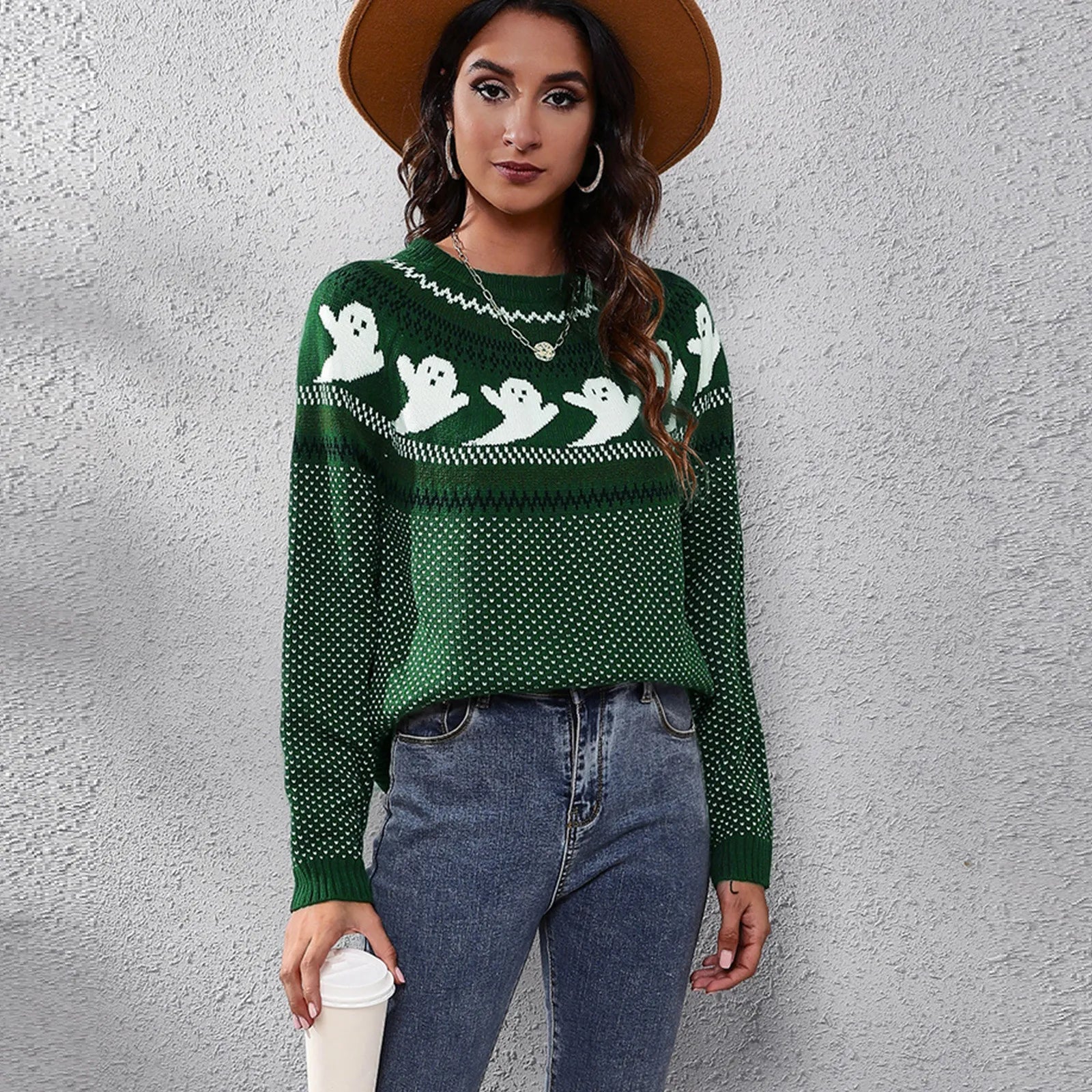 Krohn-e | Halloween Geist Weinlese Damen Pullover