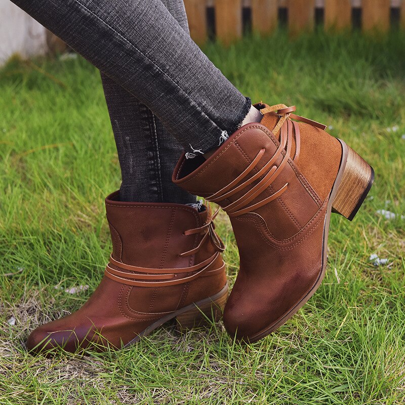 Krohn-e | Vintage Schnür-Stiefeletten mit Runden Zehen