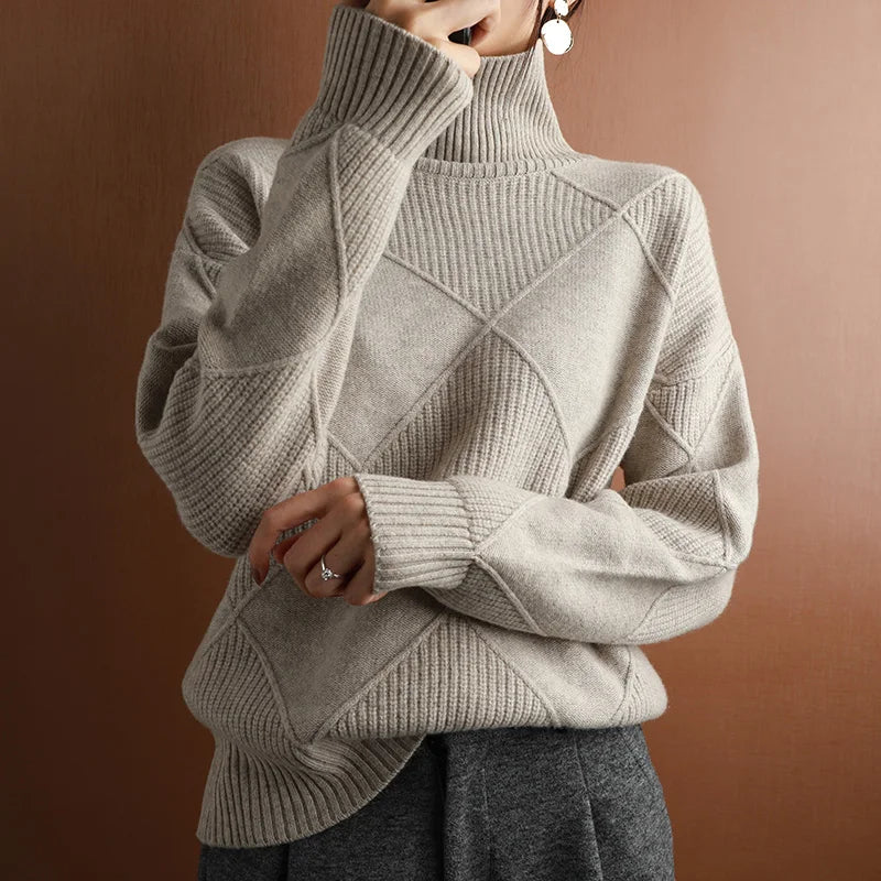 Krohn-e | Strickpullover mit Hohem Hals Wollmischung Elegant und Warm