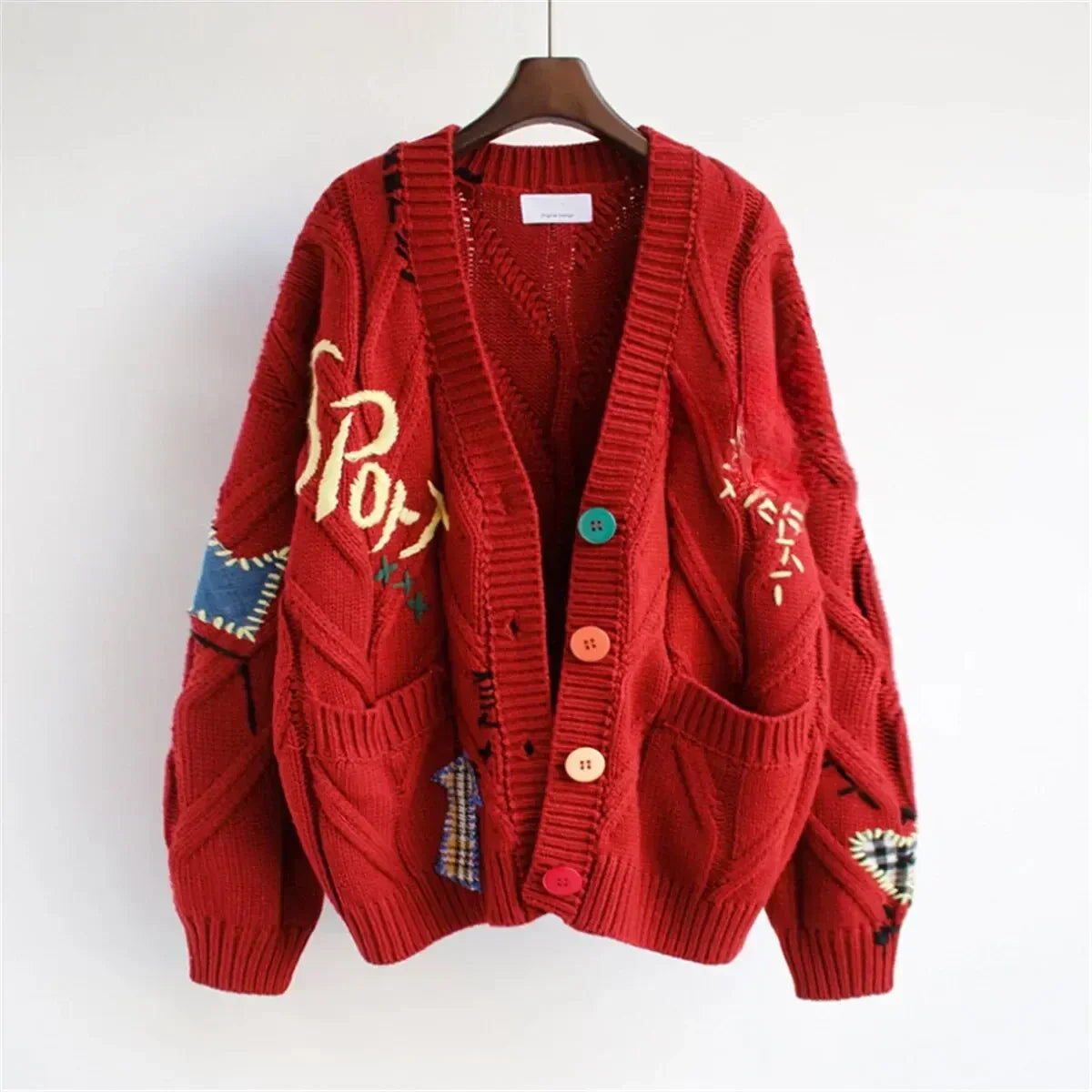 Krohn-e | Patchwork Bestickte Strickjacke