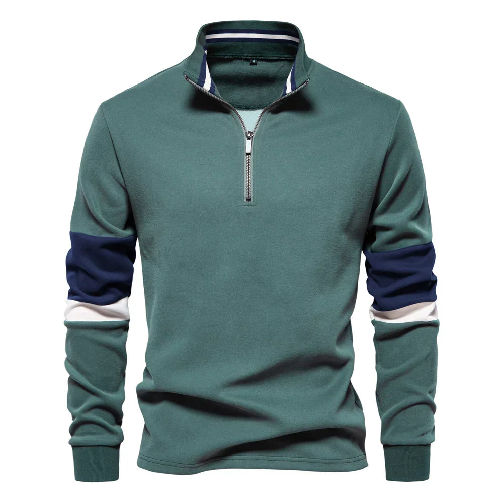 Krohn-e | Langarmiger Pullover mit Reißverschluss Baumwollmischung Trendy und Komfortabel