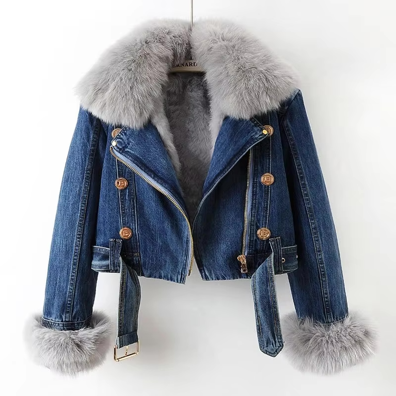 Krohn-e | Jeansjacke mit Kunstfellkragen
