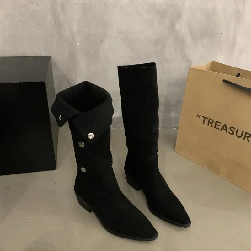 Krohn-e | Cowboy Stiefeletten mit Gestapeltem Absatz und Fransen
