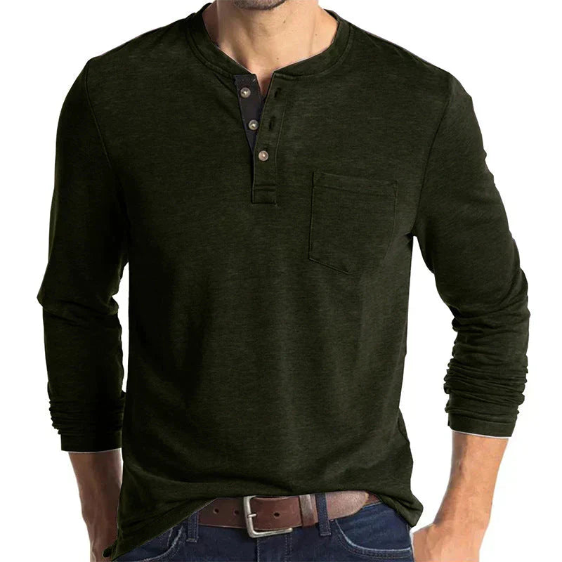 Fudus Lässiges Henley Langarmshirt mit Seitentasche