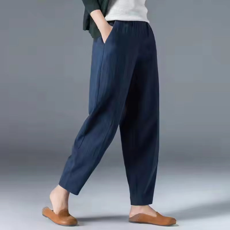 KROHN-E Damen Sommerhose Leichtes Gewebe Beige Entspannt