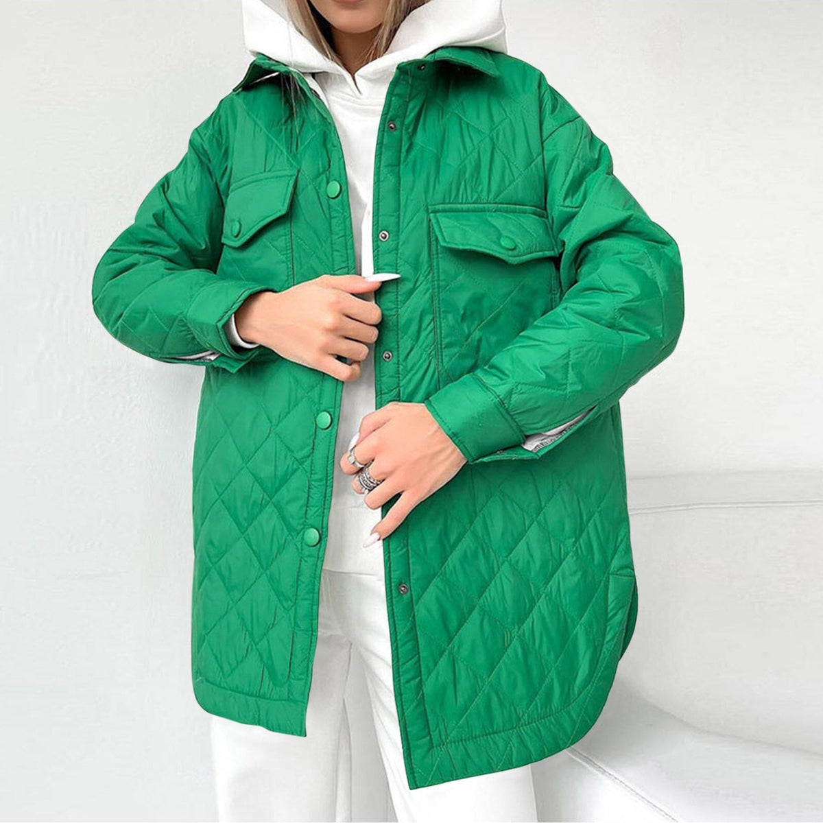 Krohn-e | Lange Steppjacke mit Druckknopfverschluss für Frauen Ideal für Den Winter