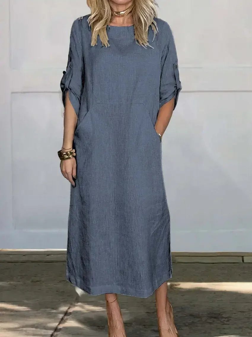 KROHN-E Damen A-Linien Kleid Locker Abend Drapiert Hellblau