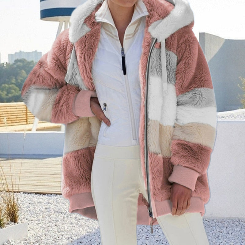 Krohn-e | Plüsch Kapuzenstrickjacke Warm, Weich und Elegant