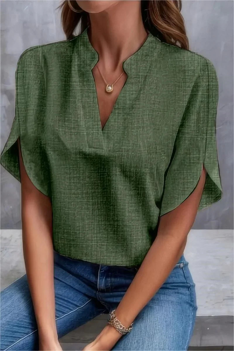 Lockere Bluse mit V-Ausschnitt und asymmetrischem Saum - Herta