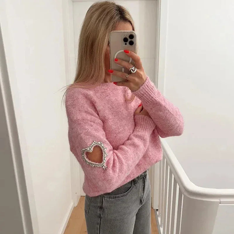 Krohn-e | Mode Liebe Herz Ausgehöhlter Pullover