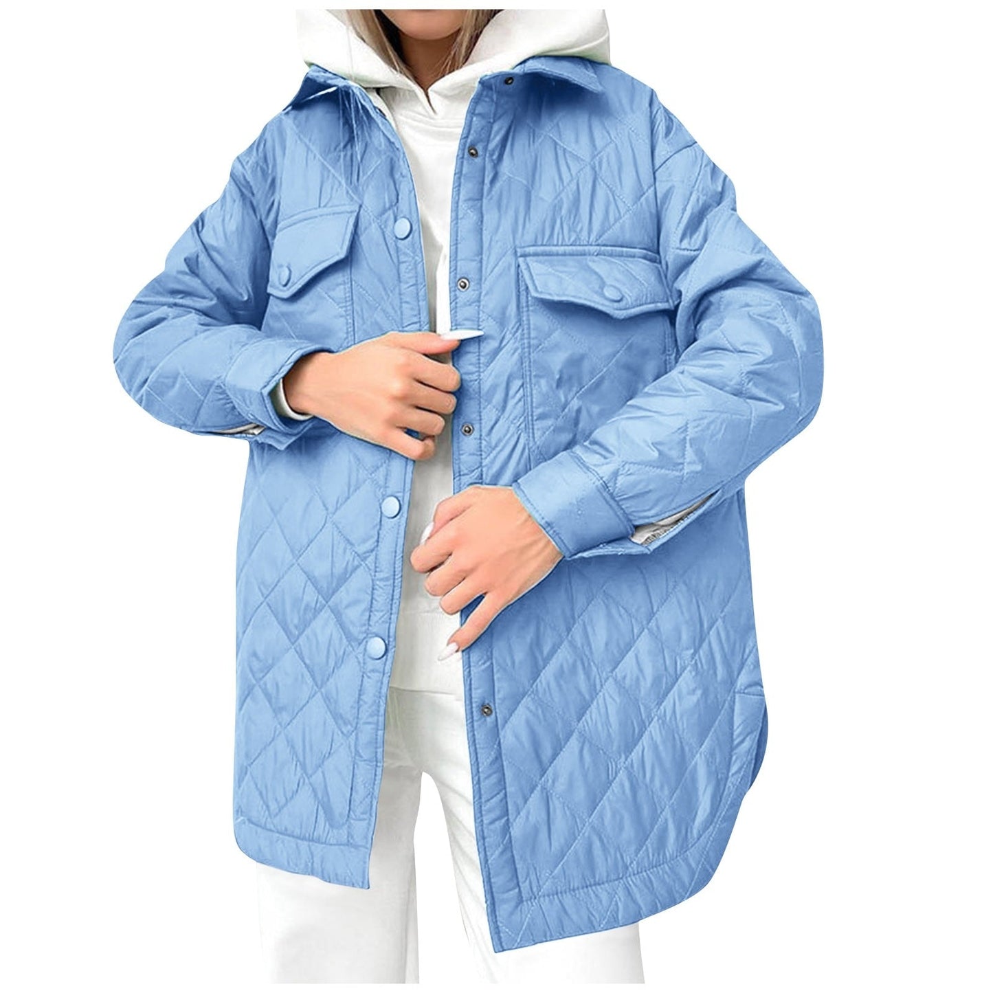 Krohn-e | Lange Steppjacke mit Druckknopfverschluss für Frauen Ideal für Den Winter