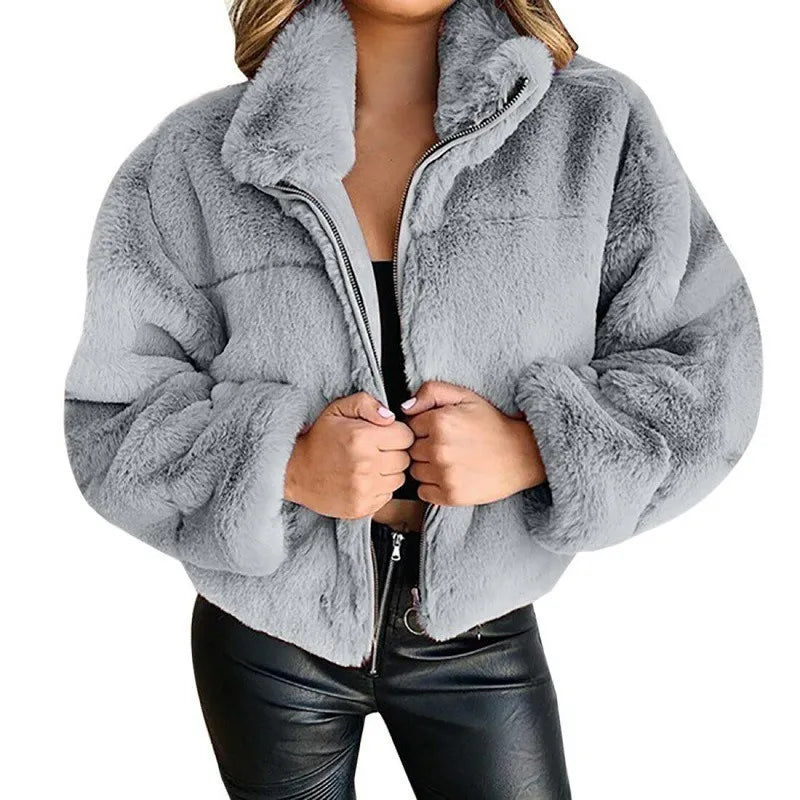 Krohn-e | Faux-Fur-Jacke - Übergroßer Schnitt - Hoher Kragen - Volle Reißverschluss - Weich & Gemütlich