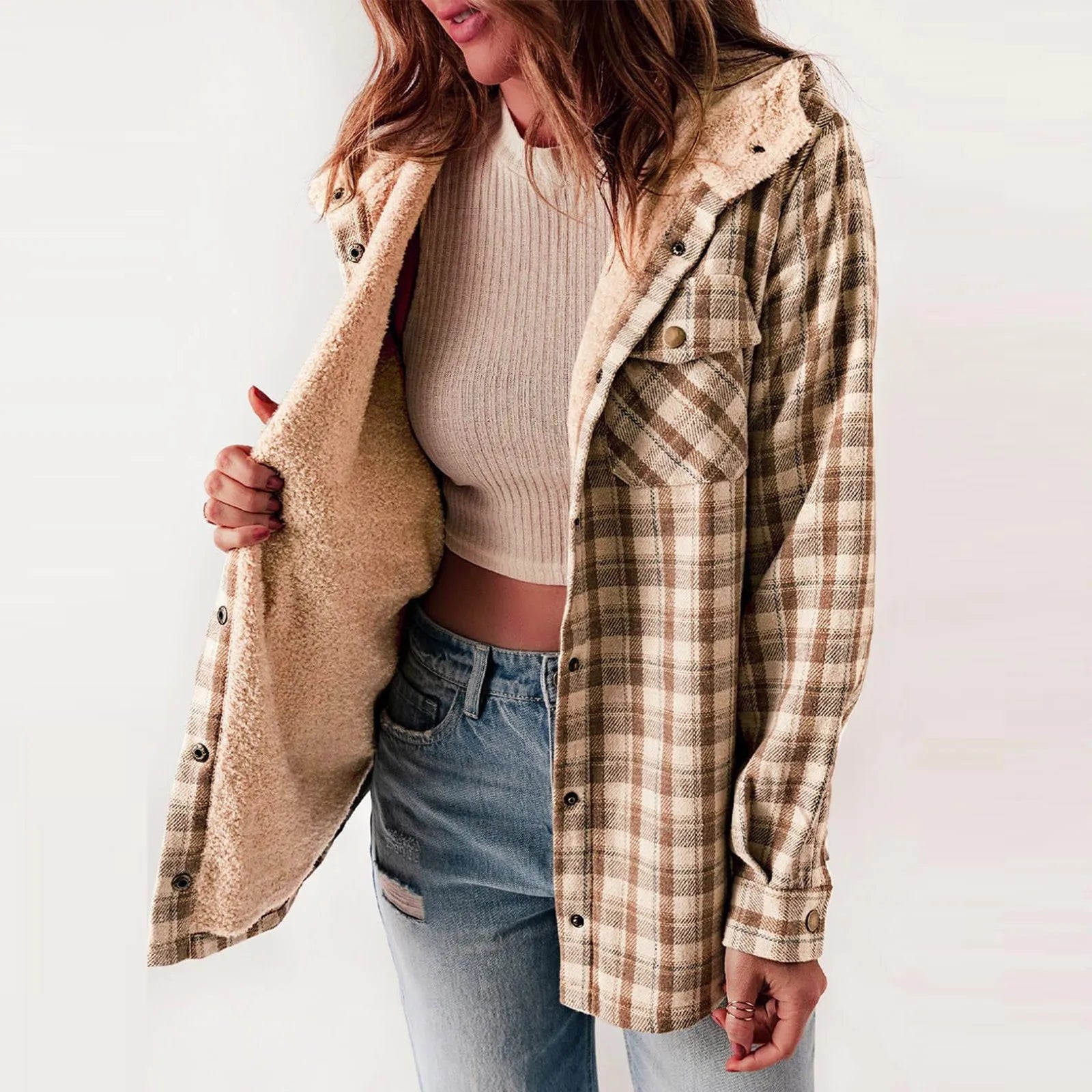 Krohn-e | Sherpa - Hemd Beige - Damen Gemütliche Flanelljacke