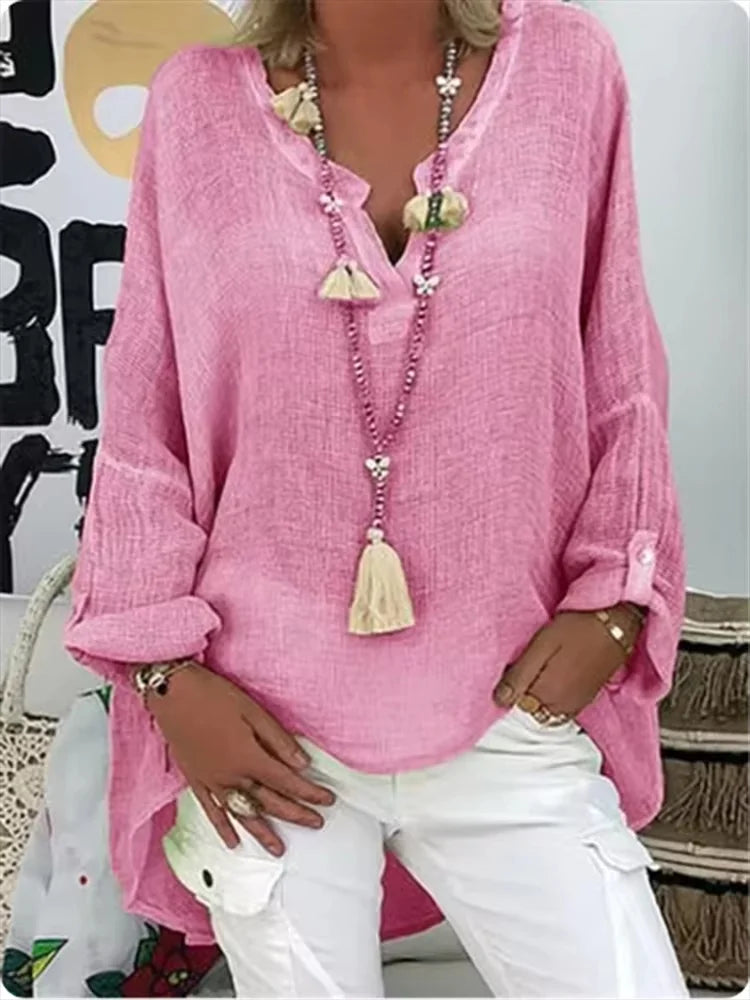 KROHN-E Damen Oversize-Bluse Leichter Stoff Entspannte Passform