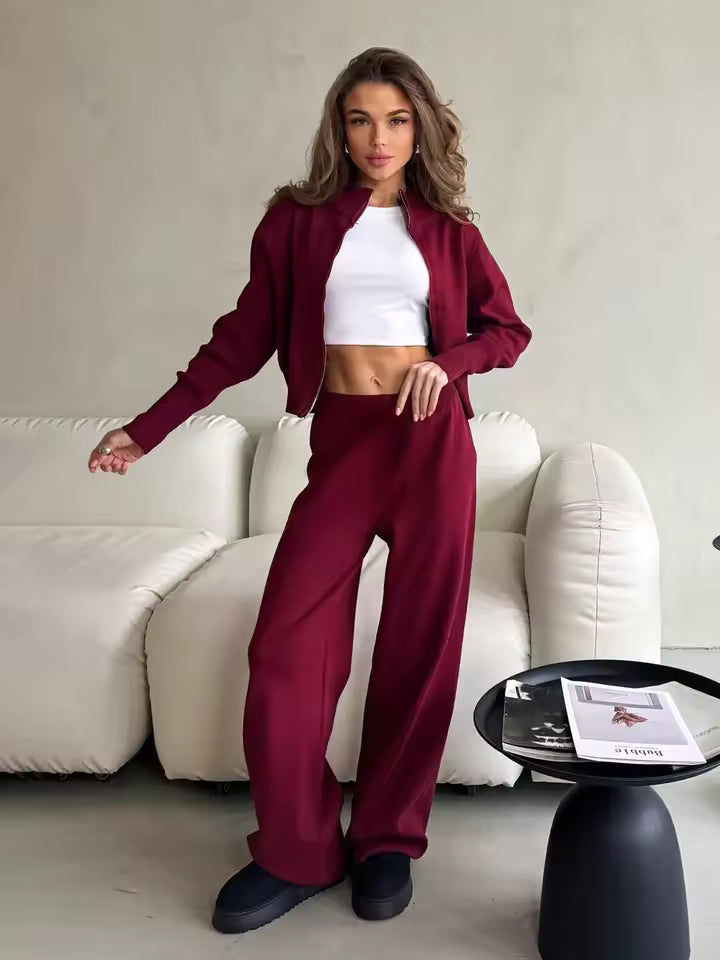 Krohn-e | Damen 2 Teiliges Loungewear Satz mit Reißverschlussjacke und Weitem Hosen