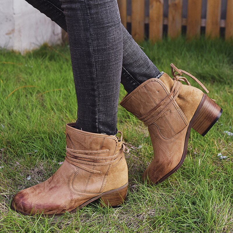 Krohn-e | Vintage Schnür-Stiefeletten mit Runden Zehen