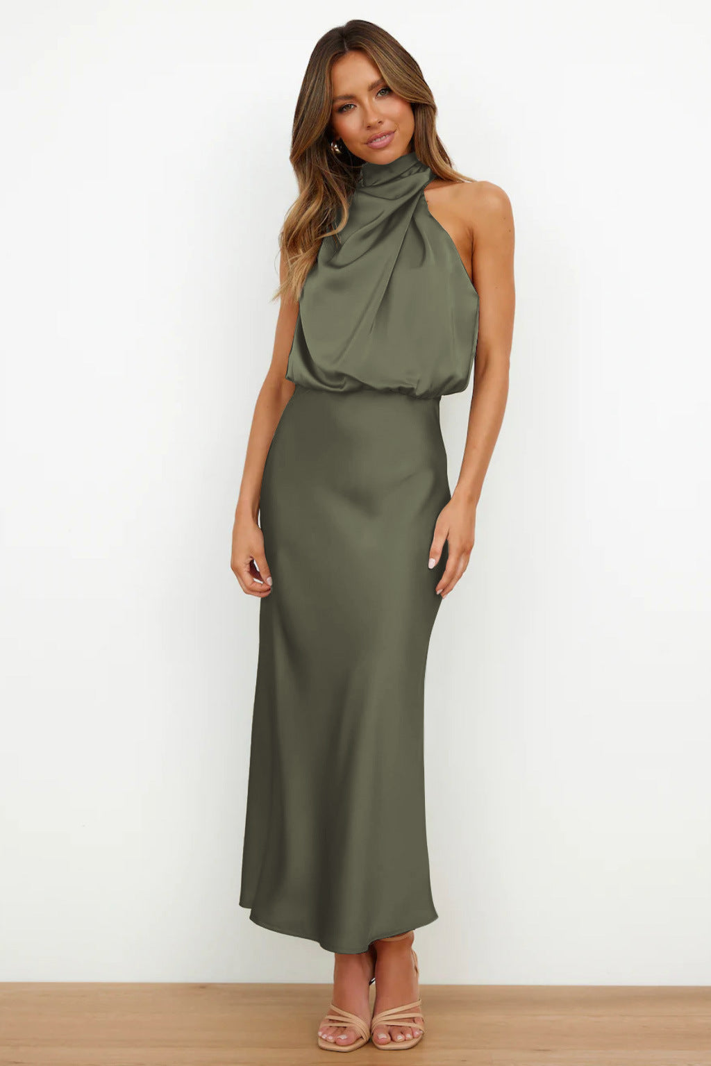 KROHN-E Damen Abendkleid Neckholder A-Linie Satin elegant Festlich