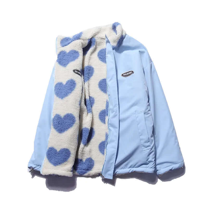 Krohn-e | Wendbarer Herz-Druckmantel mit plüschigem Fleece-Futter