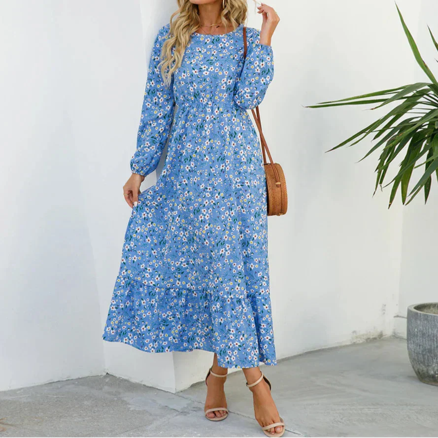 KROHN-E Damen Maxi-Kleid Blumenmuster Verstellbare Träger Sommerkleid Fließend