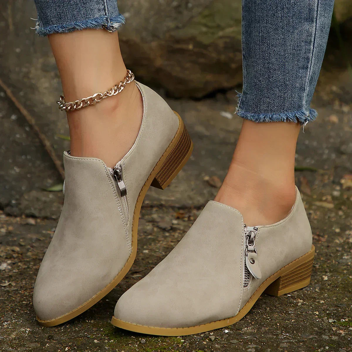 KROHN-E Damen Ankle Boots Reißverschluss Wasserdicht