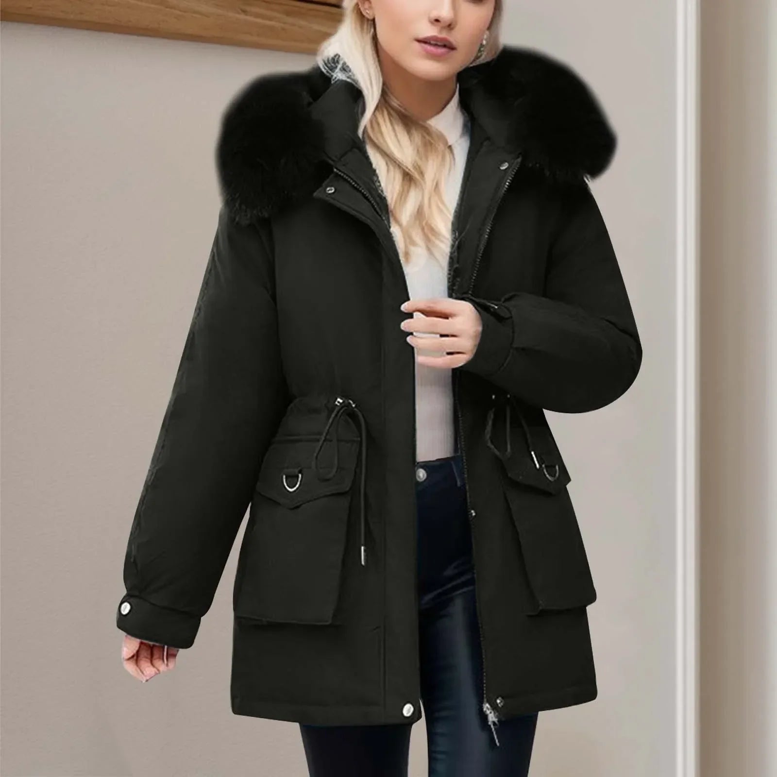 Krohn-e | Winter-Windbreaker mit Kapuze, Durchgehendem Reißverschluss, Taillenzug und Taschen