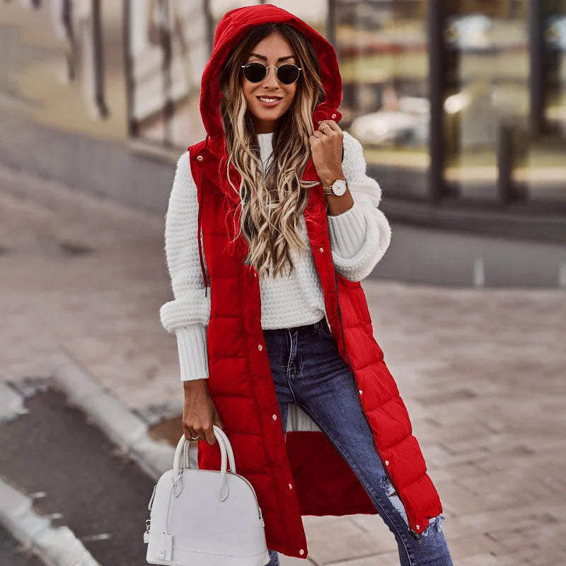 Krohn-e | Lange Pufferweste mit Kapuze Polyester Warm, Trendy
