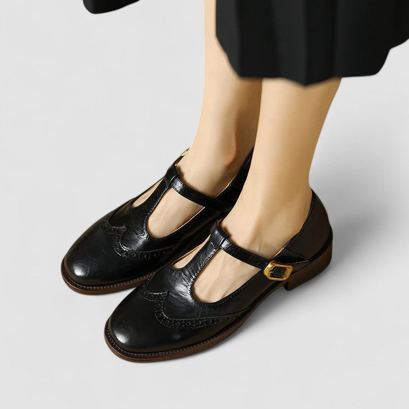 KROHN-E Damen Mary Jane Schuhe Casual Komfort Lederoptik