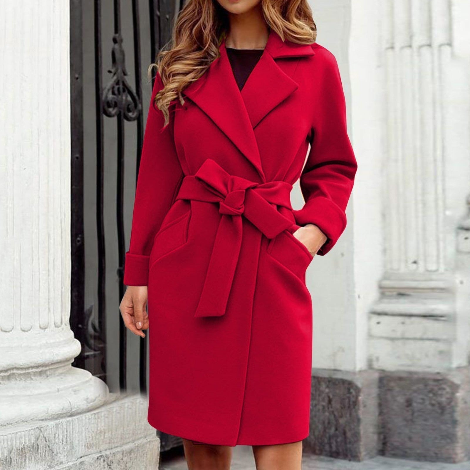 Krohn-e | Lange Trenchcoat Winterjacke mit Knopfverschluss In Kräftigen Farben