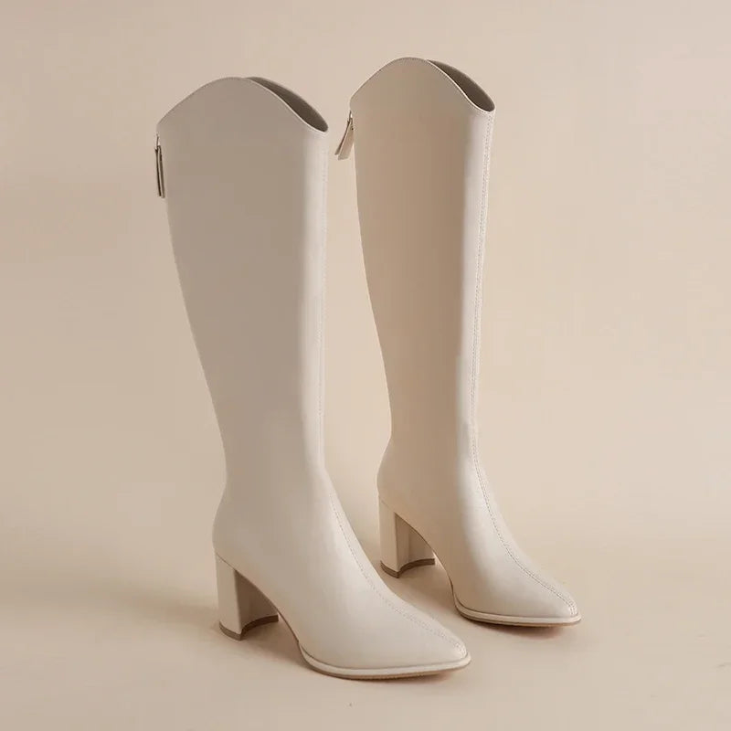Krohn-e | Kniehohe Stiefel mit Dicken Hohen Absätzen