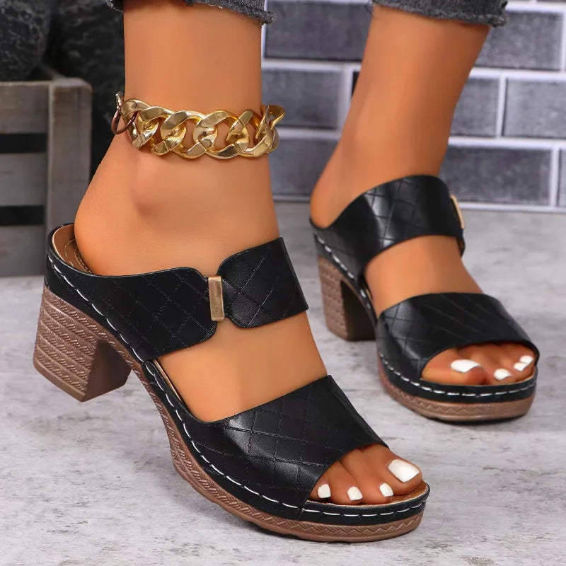 KROHN-E Damen Block Absatz Sandalen Verstellbare Riemen Fußgewölbestütze