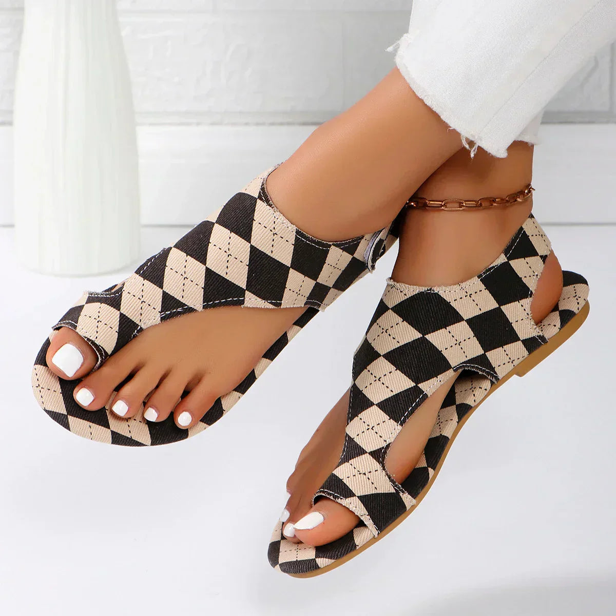 KROHN-E Damen Casual-Sandalen Beige Verstellbare Riemen