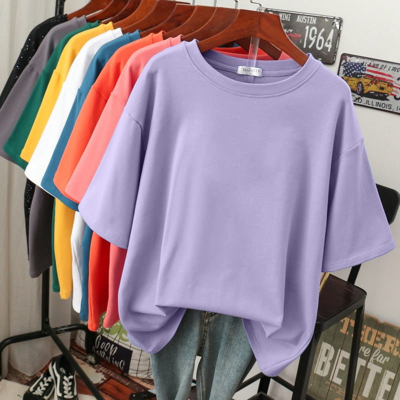 Krohn-e | Oversized Baumwoll-Basic-T-Shirt für Damen