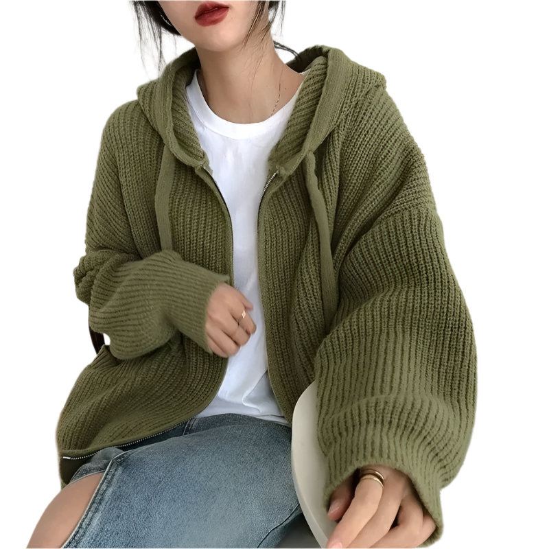 Krohn-e | Oversized Strick Damenpullover mit Reißverschluss