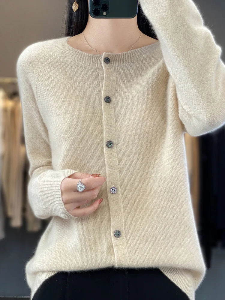 KROHN-E Damen Strickjacke Knöpfe Klassisch Vielseitig Basic