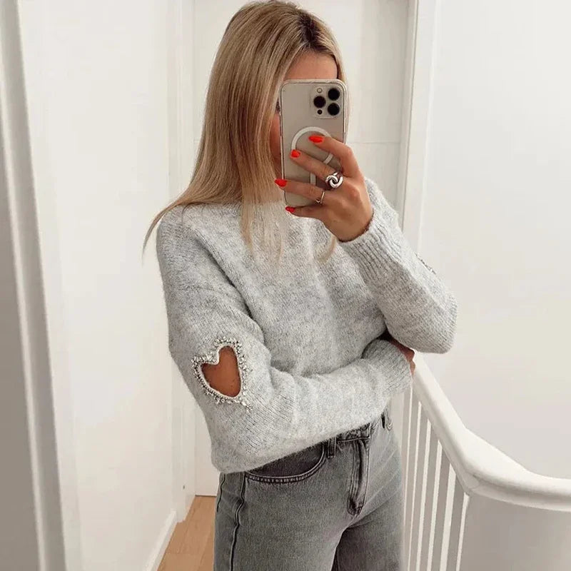 Krohn-e | Mode Liebe Herz Ausgehöhlter Pullover