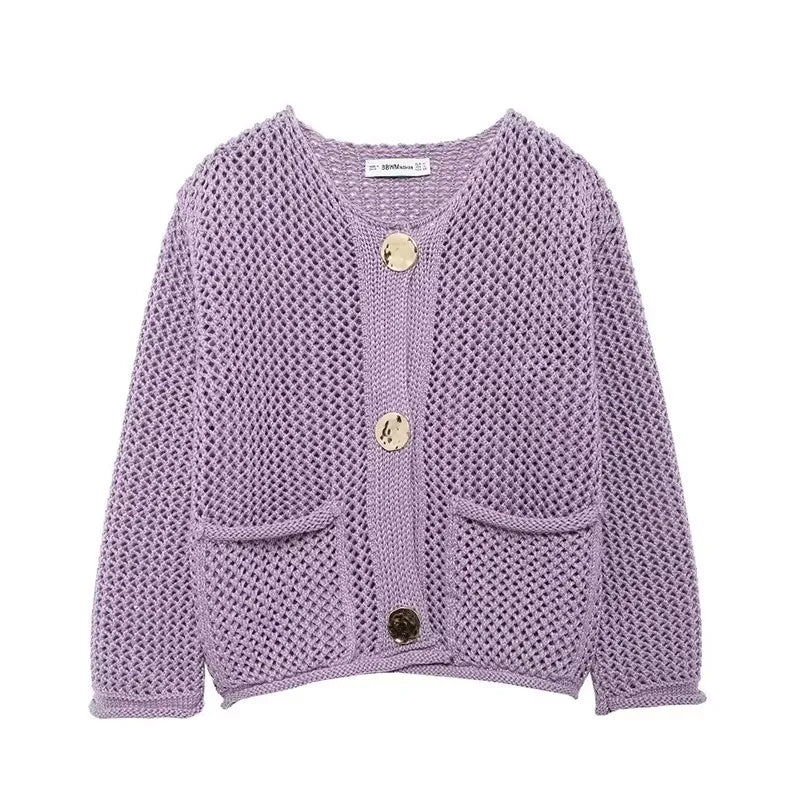 Krohn-e | Mesh Strick Strickjacke mit Fronttaschen