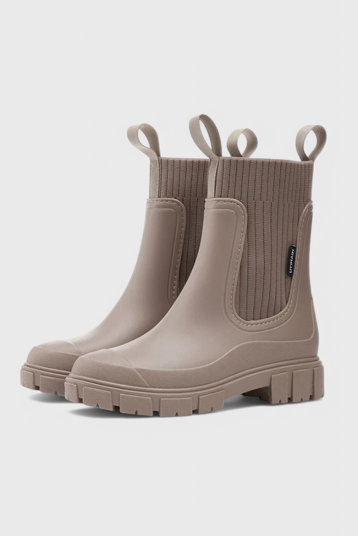 KROHN-E Damen Chelsea-Boots Wasserdicht Schwarz Leder Stiefelette