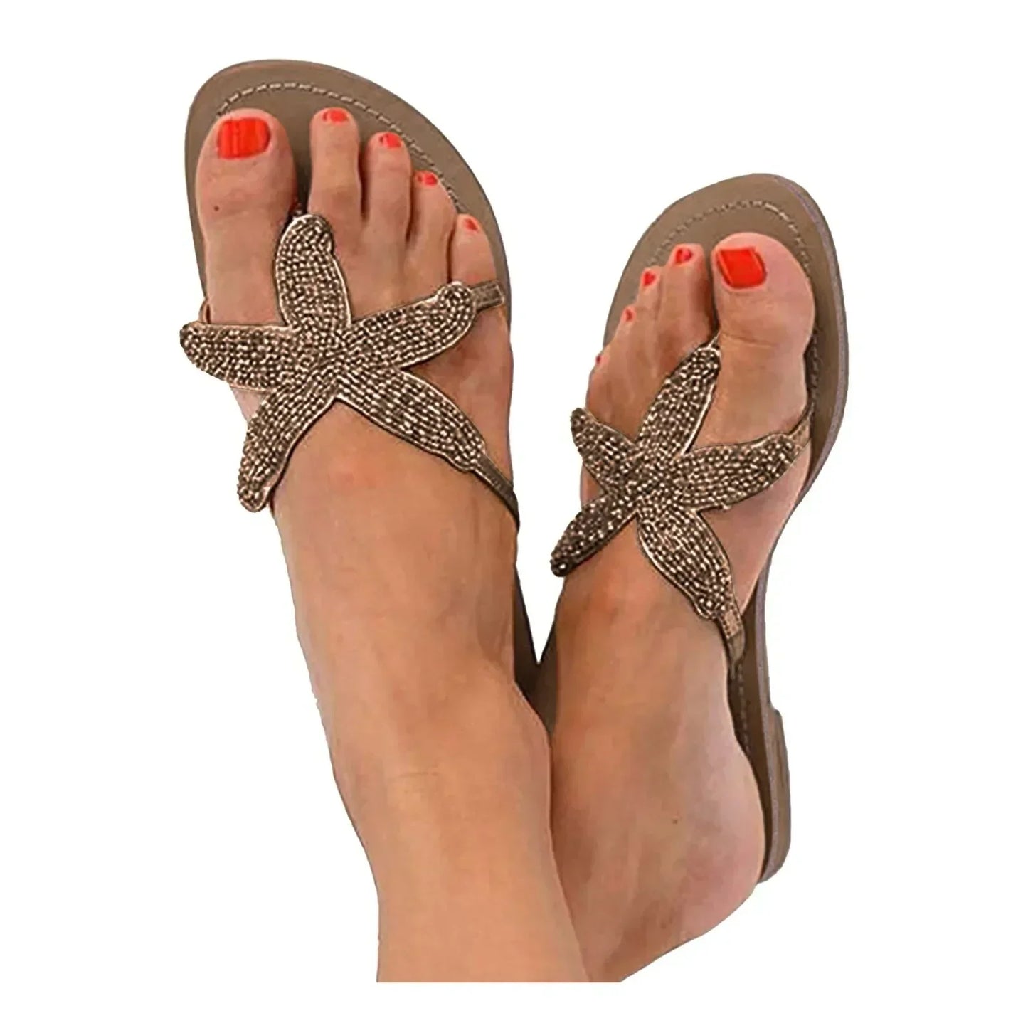 KROHN-E Damen Pantoletten Seestern-Motiv Bequem Slip-On Coastal-Design Sommer