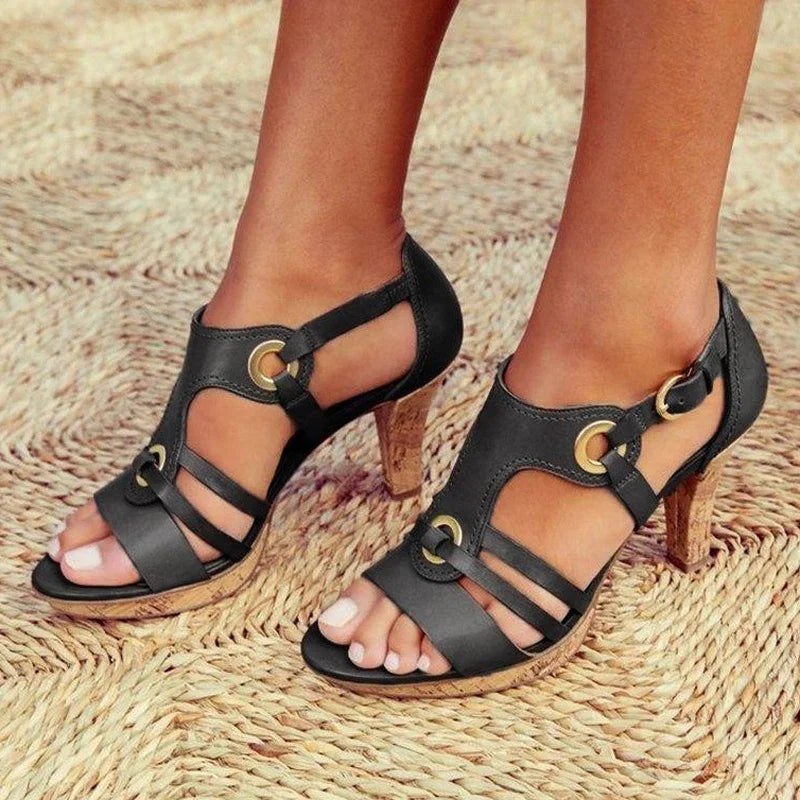 KROHN-E Damen Pumps Blockabsatz Beige Orthopädisch