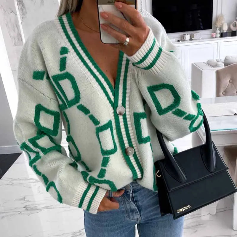 Krohn-e | Strickcardigan mit Grafischem Muster Knopfverschluss Trendiger Look