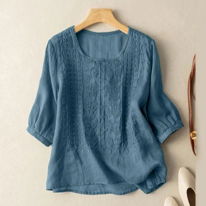 KROHN-E Damen Bluse Blumenmuster Entspannte Passform Bestickt Leicht