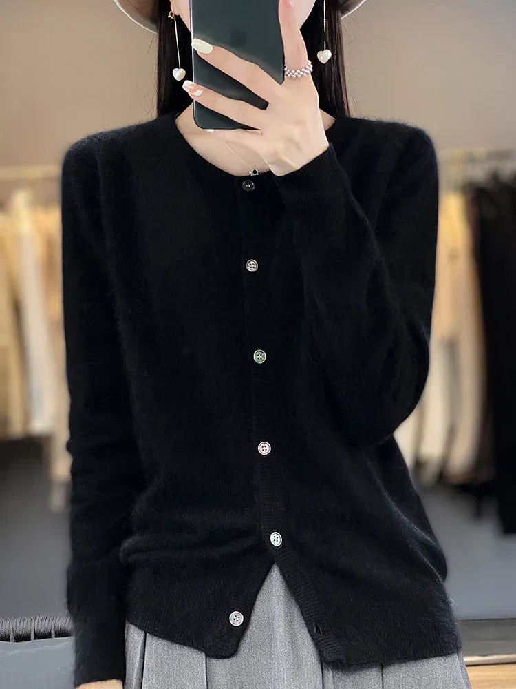 Damen-Mohairstrickjacke mit Knöpfen