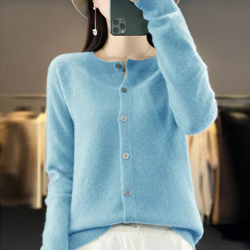 KROHN-E Damen Strickjacke Knöpfe Klassisch Vielseitig Basic