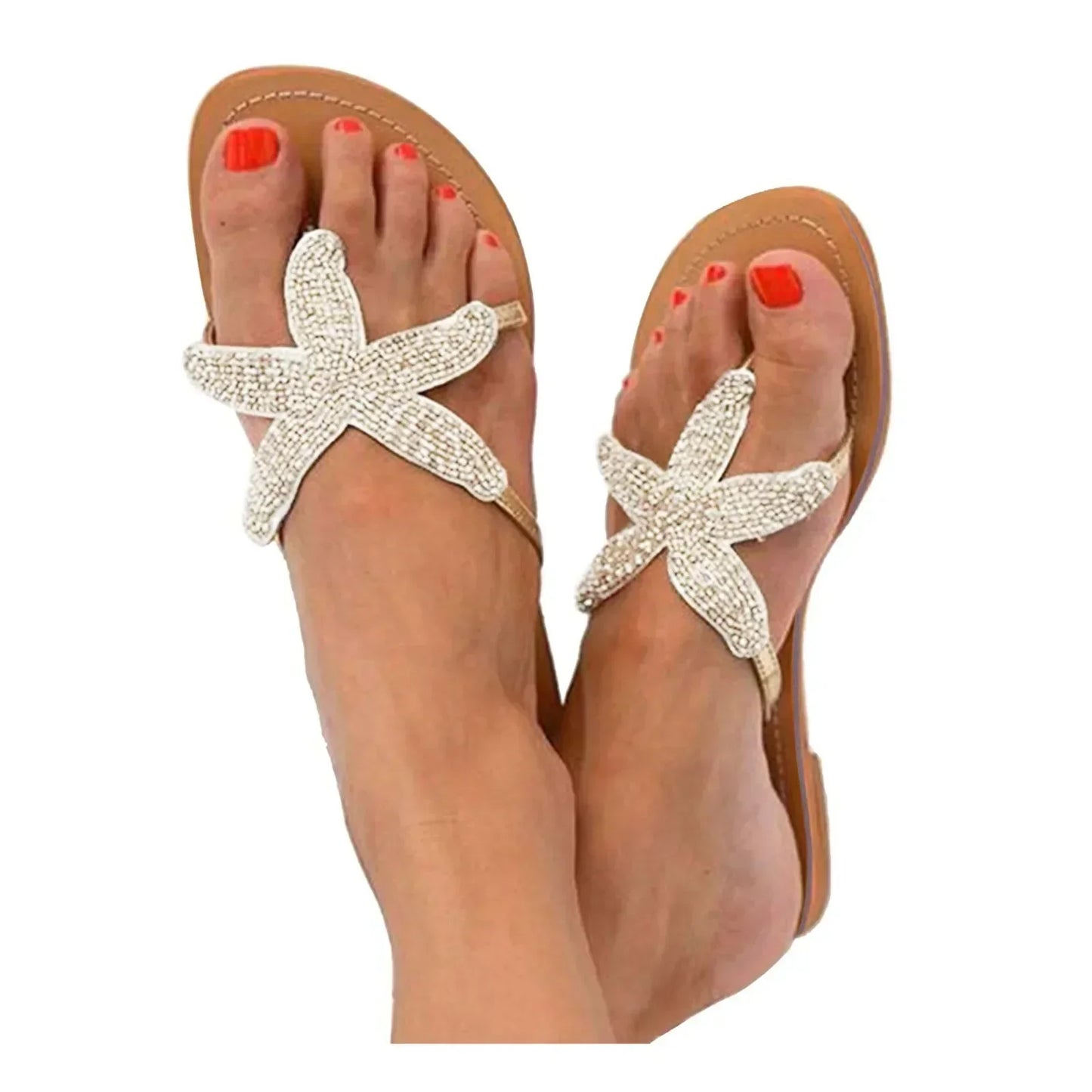 KROHN-E Damen Pantoletten Seestern-Motiv Bequem Slip-On Coastal-Design Sommer