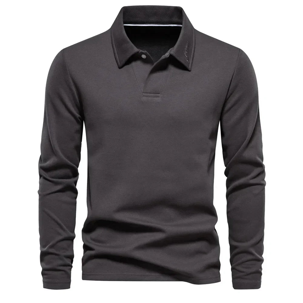 Herren Winter Polohemd aus Baumwolle, Langarm, unifarben von Lucarae